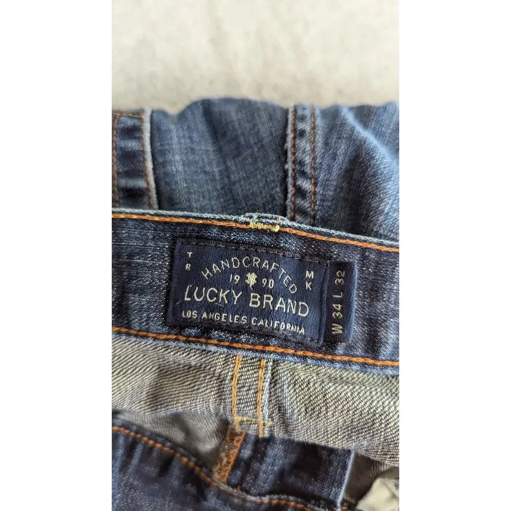 LUCKY BRAND Jeans Size 34x31 Straight Leg Faded Zip Fly‎ 5 Pkt Dark Wash Men